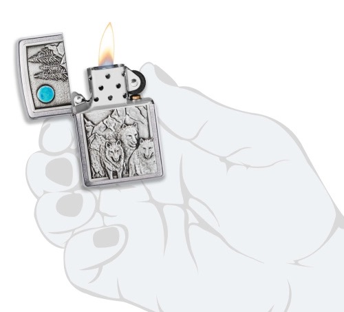 49295 Зажигалка ZIPPO Wolf Design с покрытием Brushed Chrome, латунь/сталь, серебристая, 38x13x57 мм