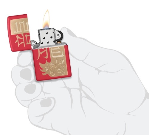 48769 Зажигалка ZIPPO Year of the Dragon 2024 с покрытием Red Matte, латунь/сталь, красная, матовая,