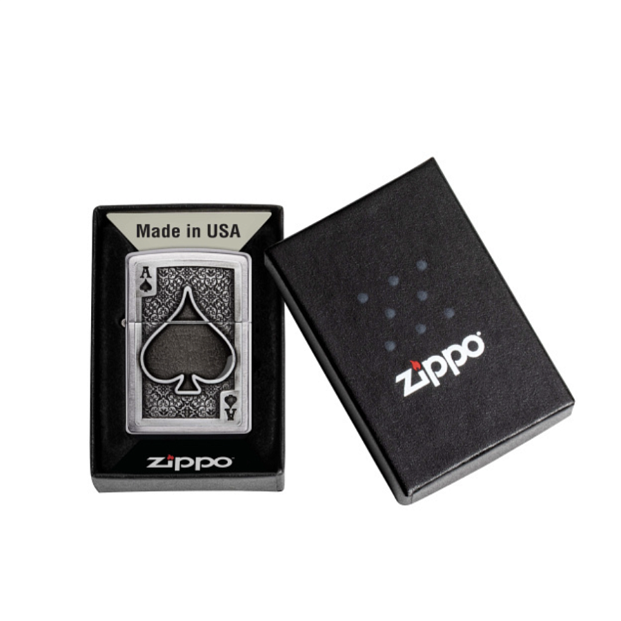 49637 Зажигалка ZIPPO Ace Of Spades с покрытием Brushed Chrome, латунь/сталь, серебристая, 38x13x57
