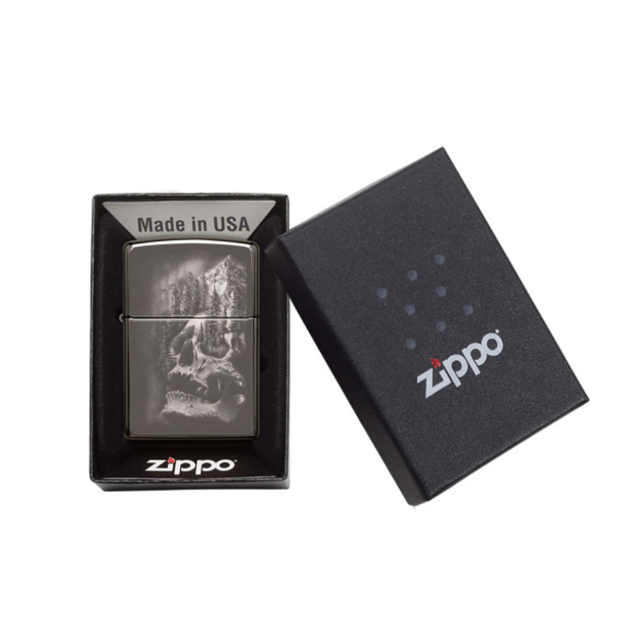 49141 Зажигалка ZIPPO Skull Design с покрытием Black Ice®, латунь/сталь, черная 38x13x57 мм