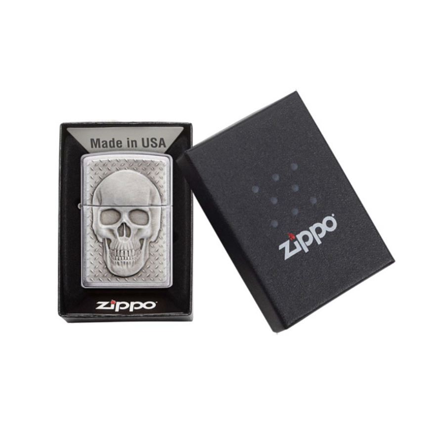 29818 Зажигалка ZIPPO Skull Design с покрытием Brushed Chrome, латунь/сталь, серебристая, 38x13x57 м