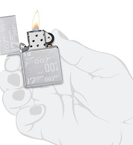 48735 Зажигалка ZIPPO James Bond™ с покрытием Satin Chrome, латунь/сталь, серебристая, 38x13x57 мм
