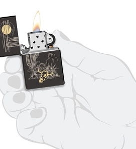 48968 Зажигалка ZIPPO Western с покрытием High Polish Black, латунь/сталь, черная, глянцевая, 38x13x