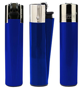 Клиппер Зажигалка кремневая металлическая Синий&Серебро СМ0S121