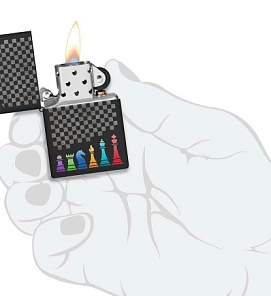 48662 Зажигалка ZIPPO Chess Pieces с покрытием Black Matte, латунь/сталь, черная 38x13x57 мм