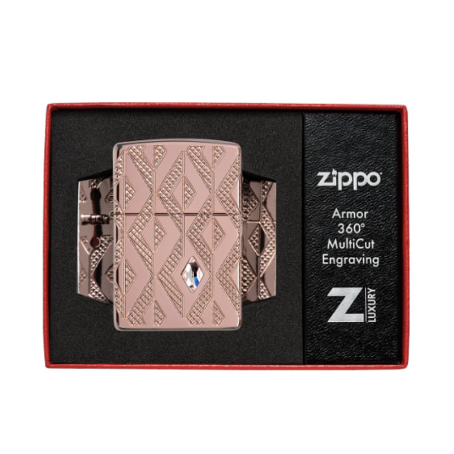 49702 Зажигалка ZIPPO Armor® Geometric Diamond Pattern Design с покрытием Rose Gold, латунь/сталь, р