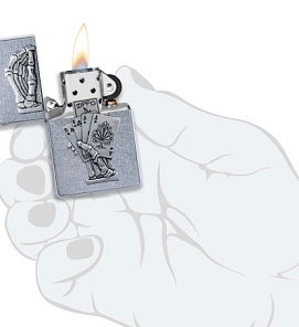 49536 Зажигалка ZIPPO Dead Mans Hand с покрытием Street Chrome, латунь/сталь, серебристая, 38x13x57