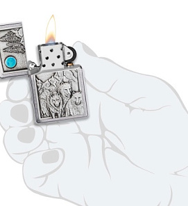 49295 Зажигалка ZIPPO Wolf Design с покрытием Brushed Chrome, латунь/сталь, серебристая, 38x13x57 мм