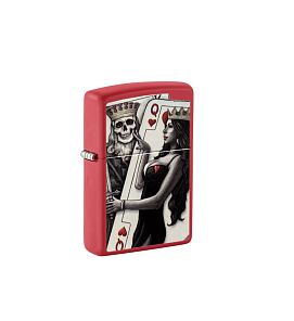 48624 Зажигалка ZIPPO Skull King Queen Beauty с покрытием Red Matte, латунь/сталь, красная, 38x13x57