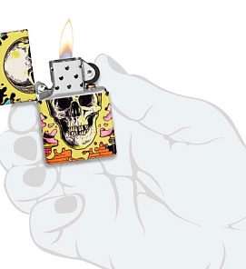 48640 Зажигалка ZIPPO Skull Design с покрытием Glow In The Dark Green,латунь/сталь,разноцветная, 38x