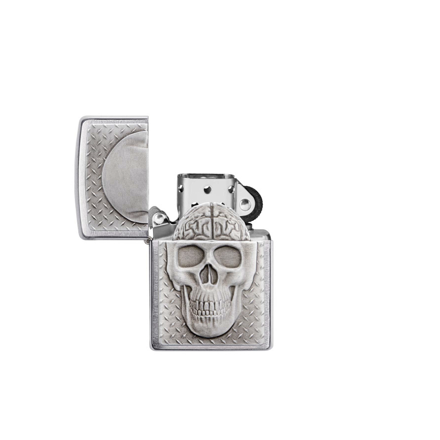 29818 Зажигалка ZIPPO Skull Design с покрытием Brushed Chrome, латунь/сталь, серебристая, 38x13x57 м